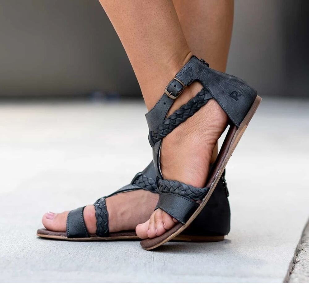 ROAN by BED|STU Sydney Black Posey Braided Leather Sandals Sz 10 Gladiator Boho